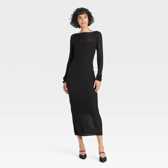 A New Day Dresses & Skirts - Open Box - A New Day - Women's Long Sleeve Sheer Maxi Sweater Dress - A N Black